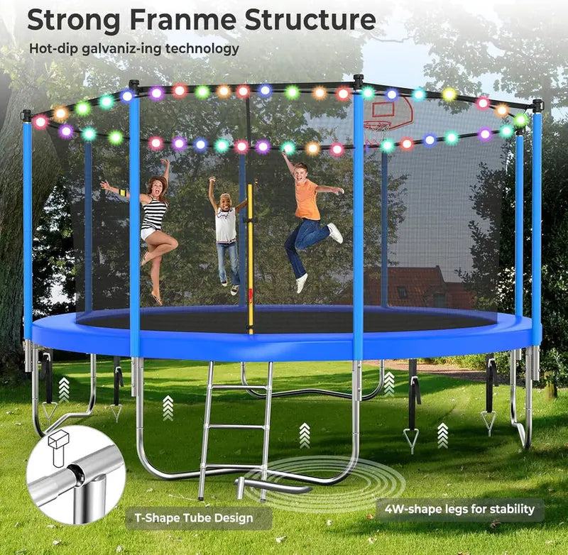 16-Foot Upgraded Trampoline with Enclosure Net and Adjustable Basketball Hoop