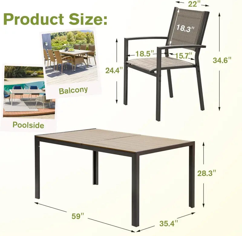 Homall 7-Piece Outdoor Dining Set  Light Grey Table & 6 Textilene Chairs for Patio or Deck