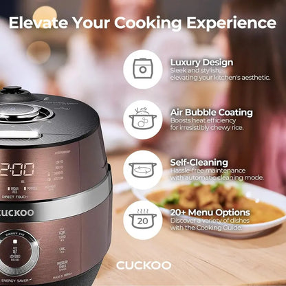 BrandName Induction Heating Pressure Rice Cooker, 6-Cup Uncooked Capacity, 13 Menu Options, Auto-Clean, Voice Guide