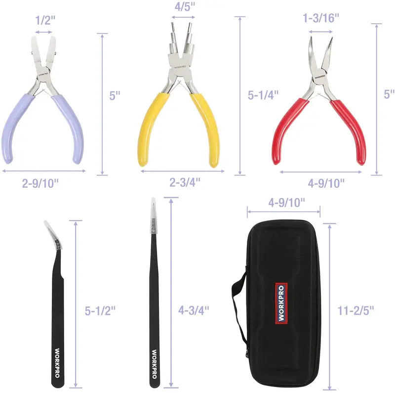 WORKPRO 5-Piece Jewelry-Making Tool Kit  Includes Wire Loop, Nylon Nose, Bent Nose Pliers, and Precision Tweezers