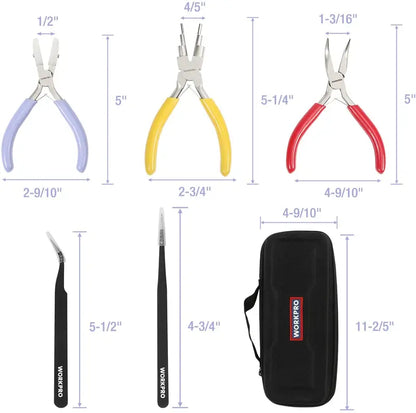 WORKPRO 5-Piece Jewelry-Making Tool Kit  Includes Wire Loop, Nylon Nose, Bent Nose Pliers, and Precision Tweezers