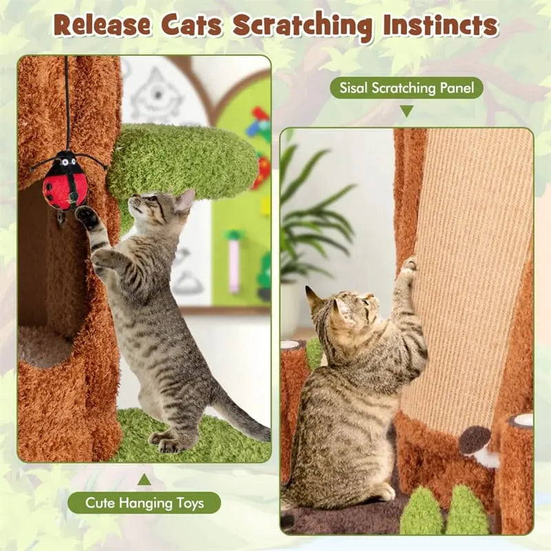 90.5-Inch Modern Cat Tree Tower  Realistic Multi-Level Indoor Play Structure with 5 Condos, Sisal Scratching Posts & Elevated Perches