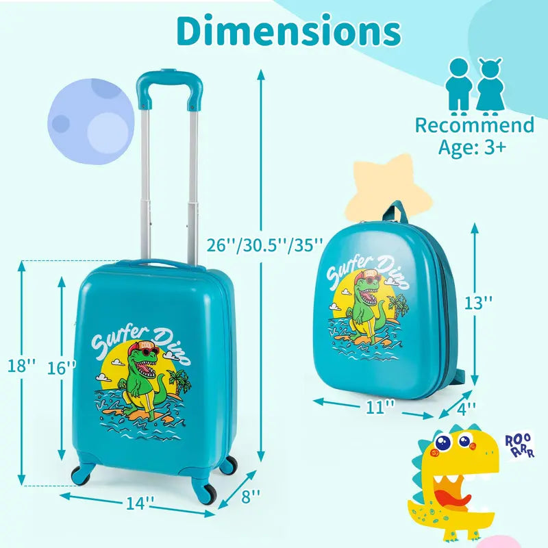 Children’s Rolling Luggage Set  2-Piece Blue Lightweight Suitcases with 360° Spinner Wheels