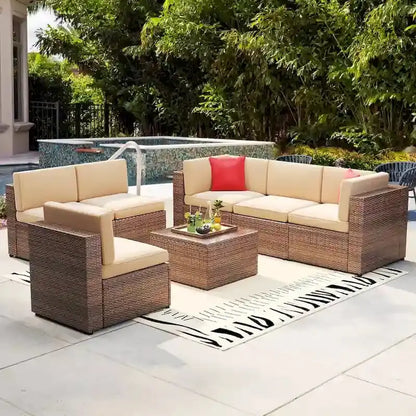 7-Piece PE Rattan Outdoor Sectional Set  Wicker Patio Sofa with All-Weather Cushions