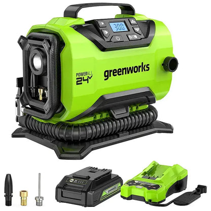 24V Cordless Tire Inflator — 160 PSI Max, Includes 2.0 Ah USB-C Battery & Charger