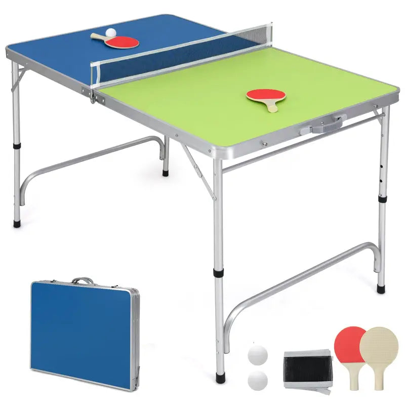 Fully Assembled Foldable Ping Pong Table  Includes Net & Dual-Color Paddles (47″ Blue/Green)