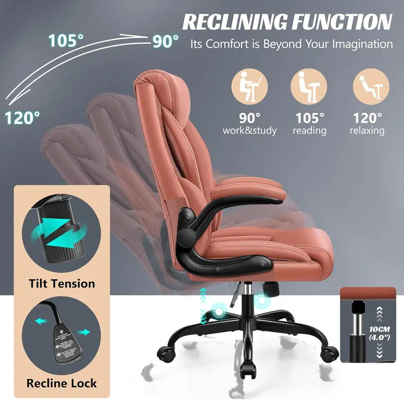 High-Back Ergonomic Office Chair  Breathable Leather, Lumbar Support & 360° Swivel