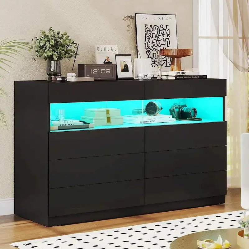 LED-Illuminated 8-Drawer Dresser  Modern Chest of Drawers with Soft-Close Glides