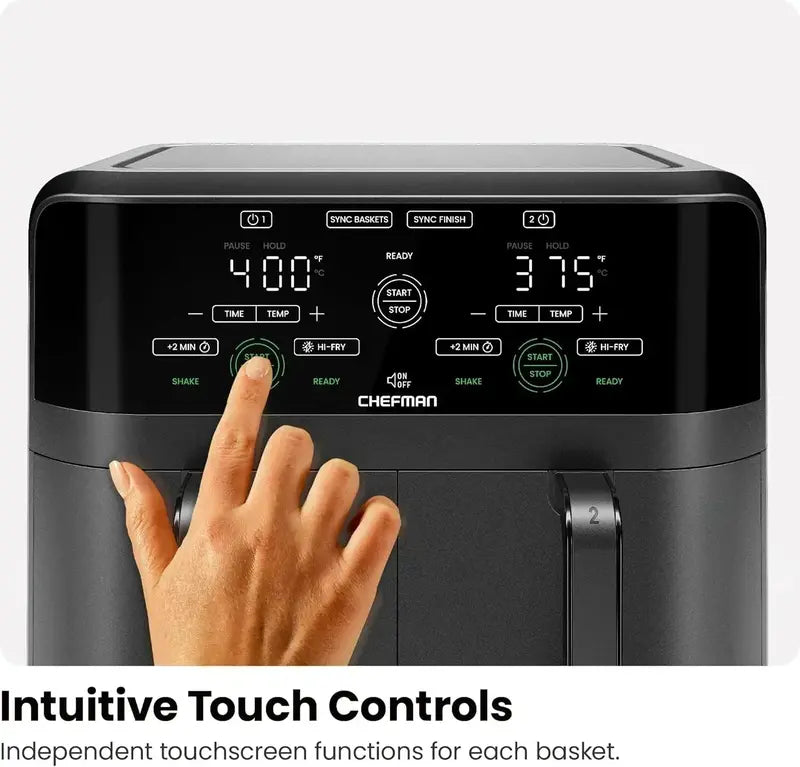 Chefman Dual-Basket Digital Air Fryer — 6-Quart Smart Sync Touchscreen with High-Performance Frying