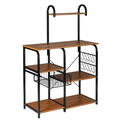 Premium Kitchen Microwave Storage Cart with Utensil Rack, 35.5″, Vintage/Black, Multi-Tier Metal Frame