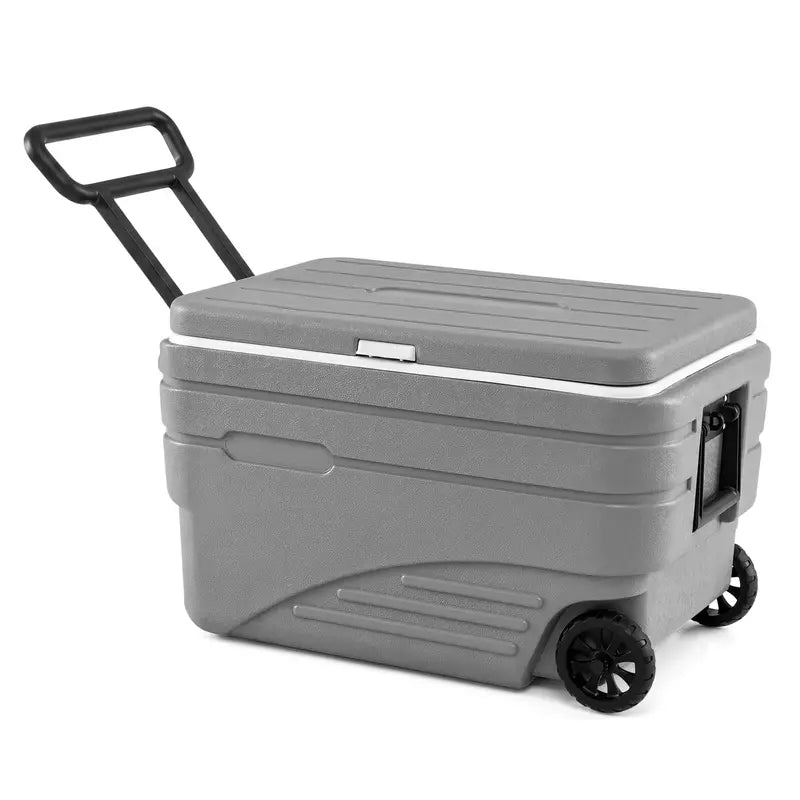 Wheeled HDPE Ice Cooler  All-Weather Portable Ice Chest with Fold-Out Pull Handle & Carry Grips