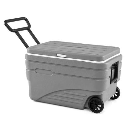 Wheeled HDPE Ice Cooler  All-Weather Portable Ice Chest with Fold-Out Pull Handle & Carry Grips