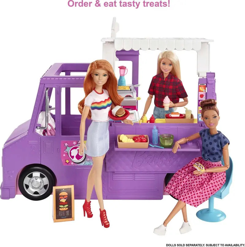 Barbie Fresh ‘n Fun Food Truck Playset with Blonde Doll and 30+ Accessories. Lift Side for Kitchen