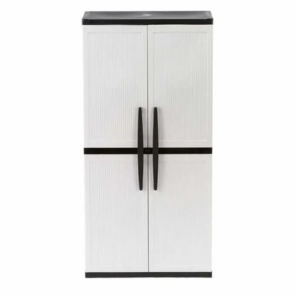 Freestanding Garage Storage Cabinet  Grey Plastic, 89 cm W × 180 cm H × 46 cm D, Locking Doors & Adjustable Shelves
