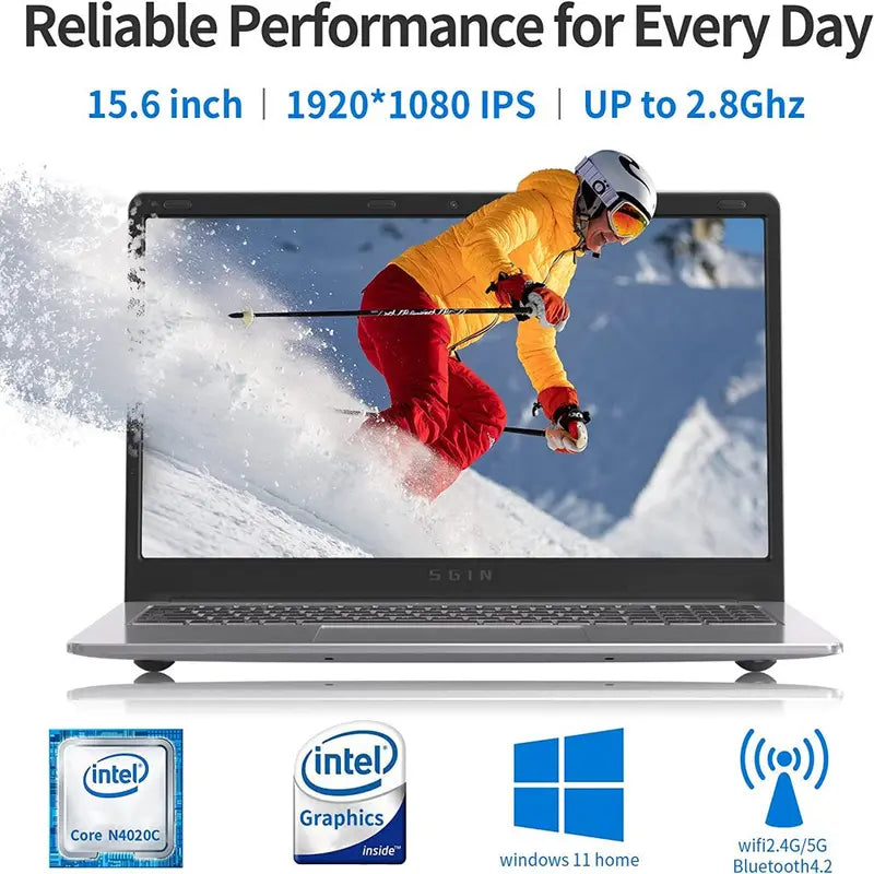 SGIN M15 15.6-Inch Laptop  Windows 11, Intel Celeron Quad-Core, 4GB RAM, 128GB SSD, Full HD Display