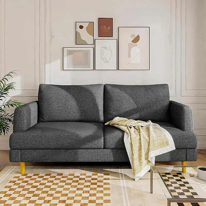 Loveseat Sofa with USB-C Charging Ports — Compact Dark Gray Upholstered Living Room Couch