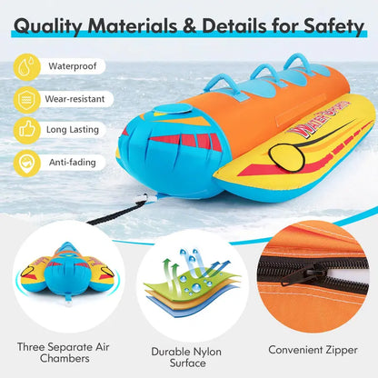 Three-Passenger Banana Towable Tube  EVA-Padded Seats for Boating and Water Sports
