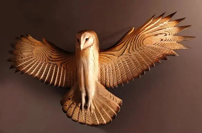 TimberHaven Wooden Owl Wall Art  ‘Majestic’ Carved Bird Decor in Natural Wood Finish