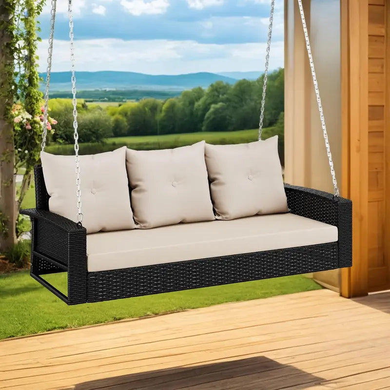 YITAHOME 3-Person Hanging Porch Swing  Wicker Outdoor Bench with Removable Cushions, Ideal for Patios, Balconies & Gardens (Brown)