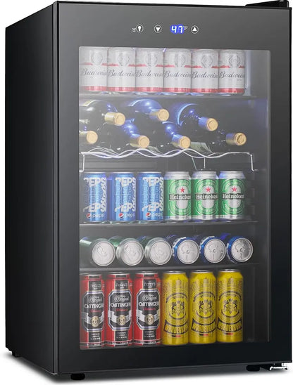 130-Can Mini Beverage Fridge  3.2 Cu. Ft. Compact Refrigerator with Adjustable Temp Control, Ideal for Home, Office or Bar (Black)