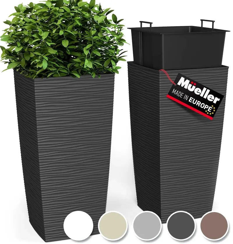 Mueller 27.5″ Heavy Duty M-Resin Tall Planter with Drainage, Frost & Sun Resistant, Indoor/Outdoor Use