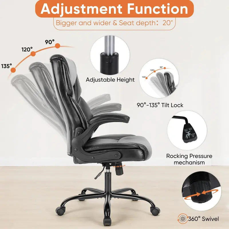 Sweetcrispy Ergonomic Gaming Chair, High Back PU Leather Office Chair with Flip-up Armrests, 275 lbs Capacity