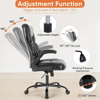 Sweetcrispy Ergonomic Gaming Chair, High Back PU Leather Office Chair with Flip-up Armrests, 275 lbs Capacity