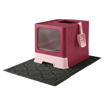 Enclosed Top-Entry Cat Litter Box with Non-Slip Mat and Scoop Included