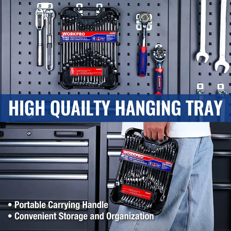 WORKPRO 32-Piece SAE & Metric Combination Wrench Set  12-Point Regular & Stubby Styles