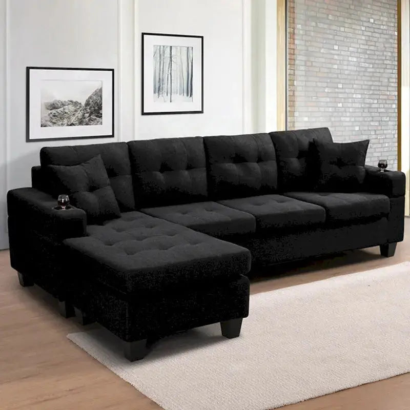 L-Shaped Sectional Sofa with Chaise Lounge  Living Room Set Featuring Built-in Cup Holders