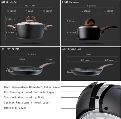 EcoCook 6-Piece Nonstick Cookware Set  Includes Fry Pans & Saucepan, Dishwasher Safe, Compatible with All Stoves, Black