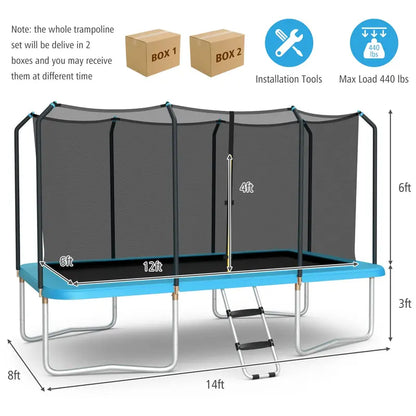 8 ft x 14 ft Rectangular Trampoline  440 lb Weight Limit, Enclosure Net & Non-Slip Ladder Included