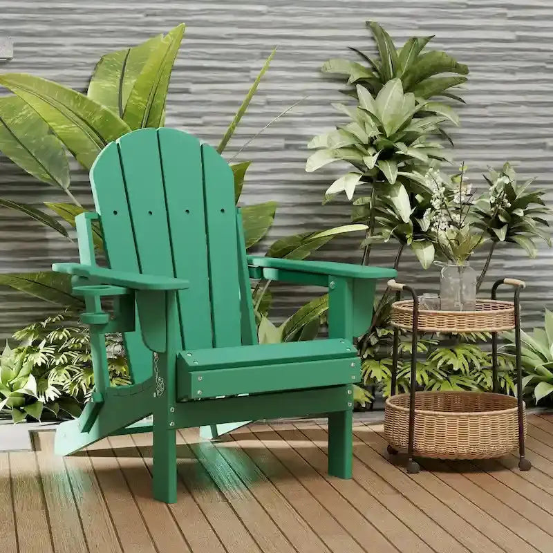 All-Terrain Folding Adirondack Patio Chair with Integrated Cup Holder  Outdoor Leisure Seat