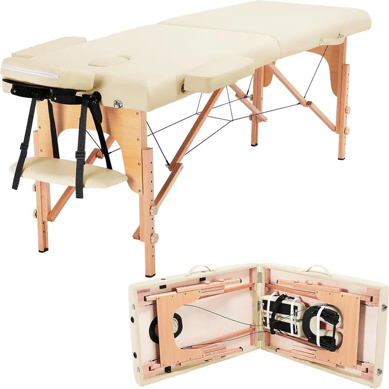 Yaheetech Portable Folding Massage Table  Adjustable 2-Fold Spa Bed with Carry Bag, Black