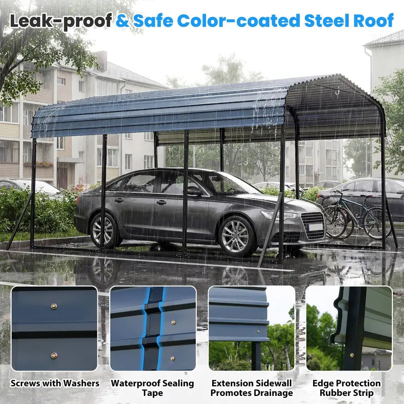10′ x 14.5′ Heavy-Duty Galvanized Steel Carport Shelter for Outdoor Vehicle Protection