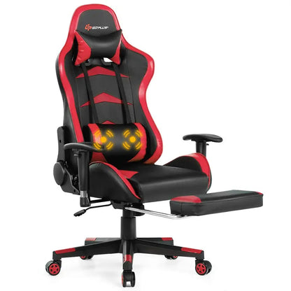 Ergonomic Massage Gaming Chair with Reclining Backrest, Adjustable Seat Height, and Contoured Handrails