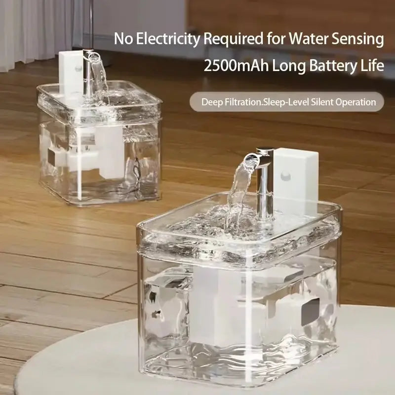 Wireless Rechargeable Cat Fountain  1.5L Motion-Activated Design with Quiet Pump & Filter for Small Pets