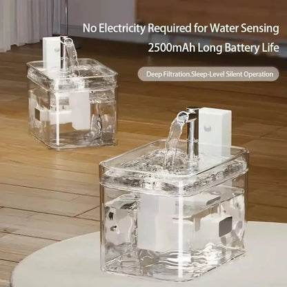 Wireless Rechargeable Cat Fountain  1.5L Motion-Activated Design with Quiet Pump & Filter for Small Pets