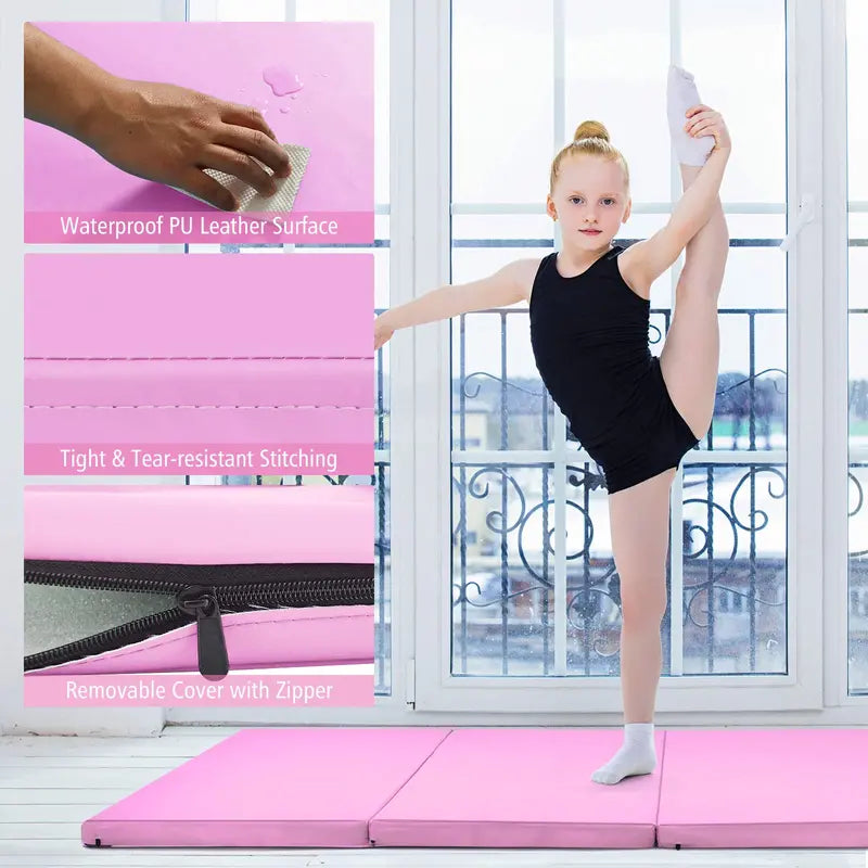 8′ x 4′ Four-Fold Gymnastics Mat  2-Inch Thick Tumbling Pad with Carry Handles