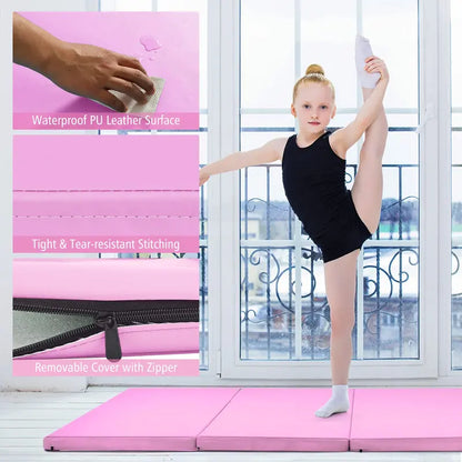 8′ x 4′ Four-Fold Gymnastics Mat  2-Inch Thick Tumbling Pad with Carry Handles