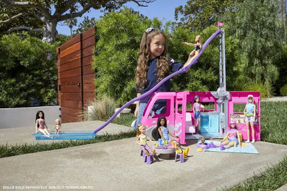 Barbie Dream Camper Van Playset  Fold-Out Pool, Slide, Pet Figures & 60+ Play Pieces for Ages 3+