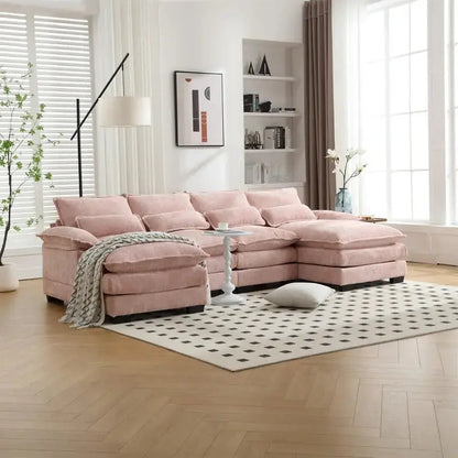 Cloud-Chenille U-Shaped Sectional Sofa  Modern Modular Sleeper Couch with Double Chaise and Bouclé Fabric Options