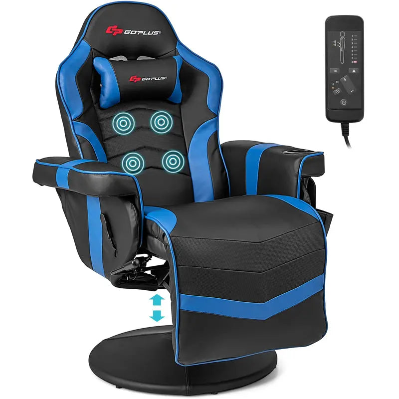 Ergonomic Gaming Chair with Adjustable Height, Massage Function & Retractable Footrest