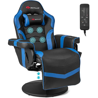 Ergonomic Gaming Chair with Adjustable Height, Massage Function & Retractable Footrest