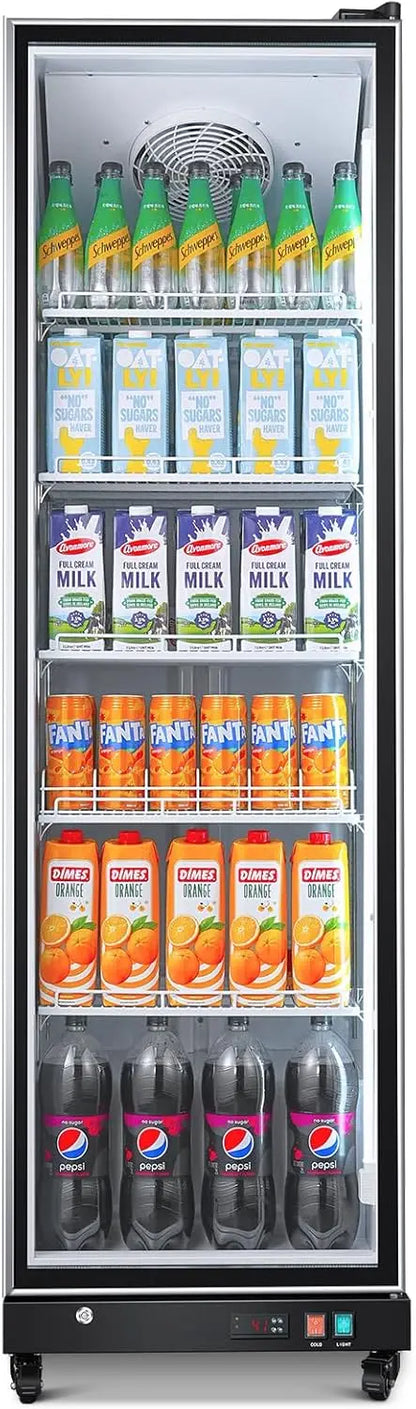 12.5 Cu. Ft. Commercial Glass-Door Beverage Refrigerator  Upright Display Cooler with Soft LED Lighting for Bars, Cafés & Retail Spaces