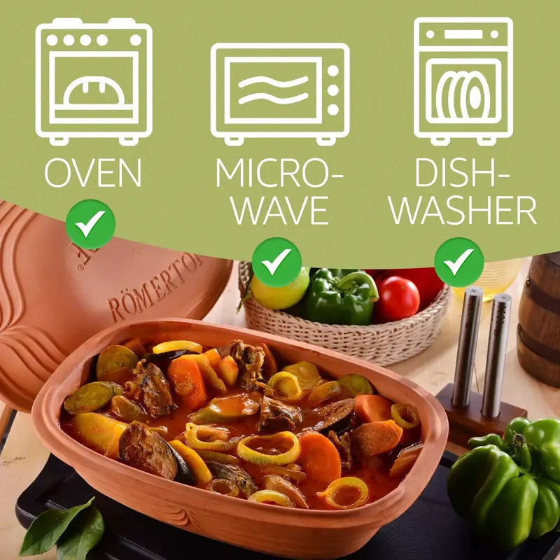 Romertopf 5.2-Quart Unglazed Clay Roaster  Natural, Non-Toxic Dutch Oven for Healthy Slow Cooking