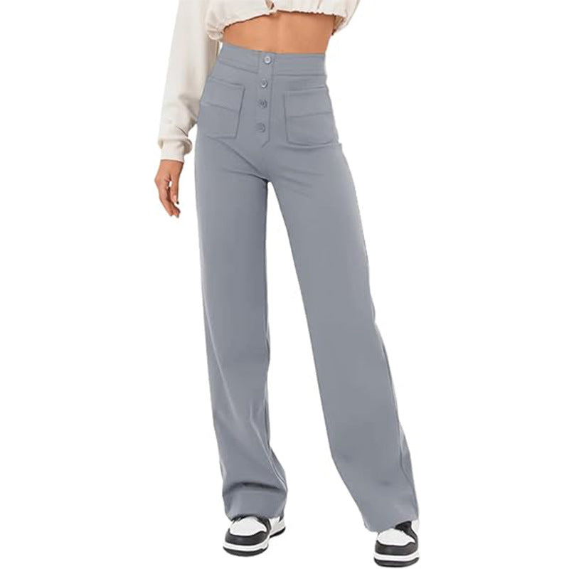 Pantalon Droit Taille Haute à Boutons