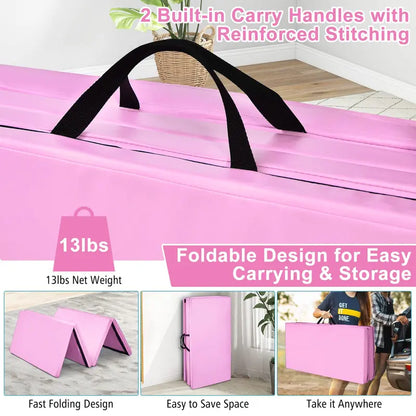 8′ x 4′ Four-Fold Gymnastics Mat  2-Inch Thick Tumbling Pad with Carry Handles
