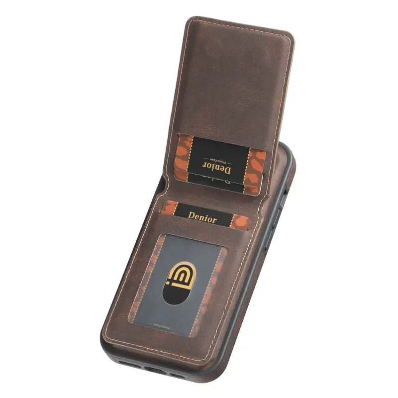 Magnetic Leather Wallet Case for iPhone  MagSafe Compatible with Card Slot