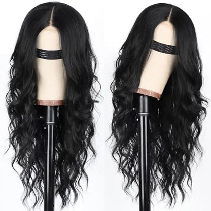 26″ Long Wavy Black Lace Front Wig for Women  Synthetic, Heat-Resistant, Daily/Party Use